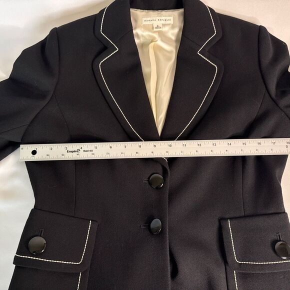 Banana Republic Black Wool Blazer White Piping Size 8 Women's - Picture 6 of 10